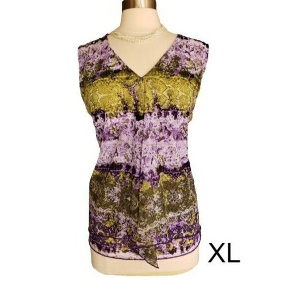 Women's Sleeveless V-neck Blouse Colorblock Loose Fit Tank Dressy Shell XL NWOT - Picture 1 of 9
